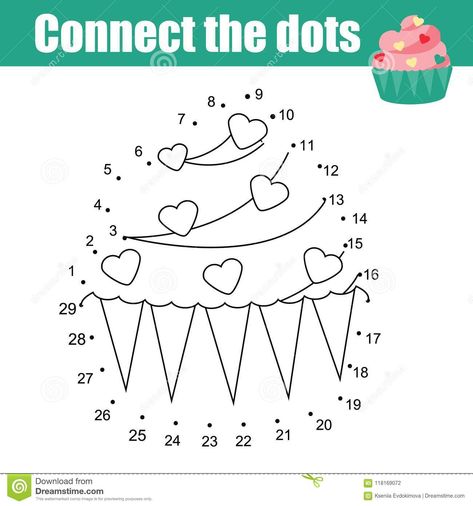 Connect The Dots By Numbers Children Educational Game. Food Theme, Cupcake Stock Vector - Illustration of activity, food: 118169072 Connect The Dots Game, Ad Drawing, Free Printable Alphabet Worksheets, The Dot Book, Dots Game, Numbers Game, Farm Preschool, Activity For Toddlers, Dots Free