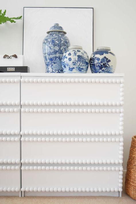 Ikea Malm Dresser Hack {Bobbin Furniture Inspiration} | Once Again, My Dear Irene Bobbin Furniture, Ikea Malm Dresser Hack, Malm Dresser Hack, Blue Bedside Table, Nordli Ikea, Malm Hack, Malm Drawers, Ikea Dresser Hack, Dresser Hack