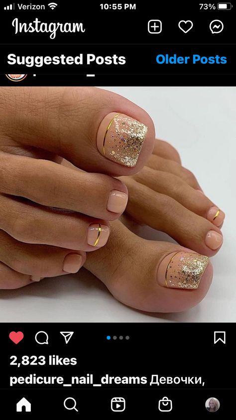 Pink Ombre Nails With Glitter, White And Pink Ombre Nails, Neutral Nails With Sparkle, Neutral Nails With Design, Monthly Nails, Neutral Nail Ideas, White And Pink Ombre, Gold Toe Nails, Neutral Nail Art Designs