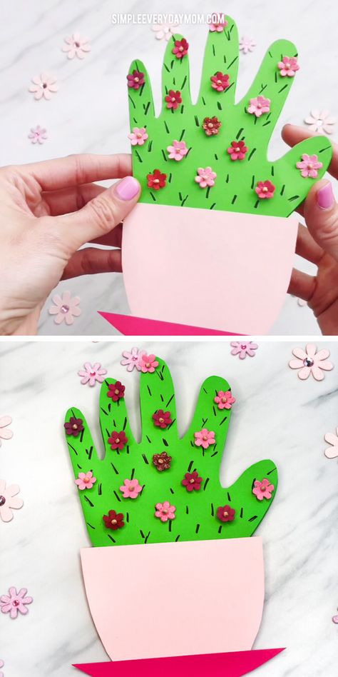 Fun Easy Crafts For Kindergarten, Hand Cactus Craft, Go Green Crafts For Kids, Green Day Craft Activities For Kindergarten, Simple Pre K Crafts, Cactus Activities For Preschool, Takeaways For Preschoolers, Hand Crafts For Kids Preschool, Childrens Day Activities