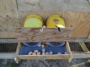 Roll-away nest boxes...now this is getting lazy.  Hee hee.  Kinda like it though. Nesting Boxes For Chickens, Nesting Boxes Diy, Chicken Roost, Nest Boxes, Chicken Nesting Boxes, Chicken Tractors, Chicken Coup, Nest Box, Chicken Life