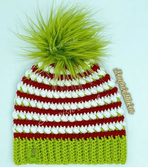 Family Holiday Photos, Green Hat, Beanie Pattern, Faux Fur Pom Pom, Crochet Hat Pattern, Crochet Beanie, Fur Pom Pom, Worsted Weight Yarn, Holiday Photos