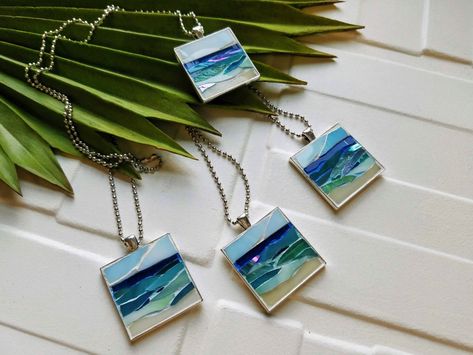 Mosaic Pendants, Jewelry Mosaic, Beach Mosaic, Florida Gulf Coast, Micro Mosaic Jewelry, Mosaic Jewelry, Flowers Abstract, Glass Mosaics, Stained Glass Jewelry