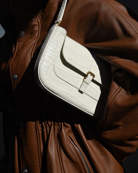 “Maybe I’m daydreaming. She makes me think of music.” The Miranda bag in cream croco embossed leather. #BYFAR #BYFARbags Embossed Leather, Cream, Music, Leather