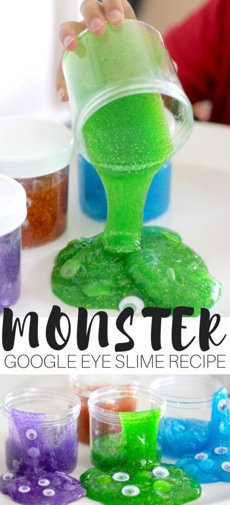 Diy Slime Party, Easy To Make Slime, Halloween Slime Recipe, Monster Slime, Slime Party Favors, Slime Recipe Kids, Eye Monster, Homemade Slime Recipe, Clear Glue Slime