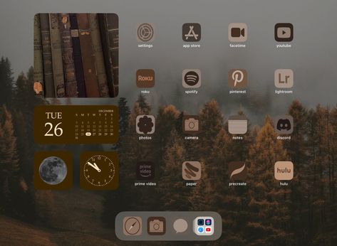 Just got my ipad for christmas and messed around making these custom shortcuts using a very fall themed palette (i love a good autumn vibe year round) Ipad Homescreen Ideas Aesthetic Fall, Fall Ipad Setup, Ipad Homescreen Ideas Fall, Autumn Ipad Homescreen, Fall Ipad Layout, Fall Ipad Homescreen, Ipad Autumn Wallpaper, Phone Themes Autumn, Fall Ipad Aesthetic