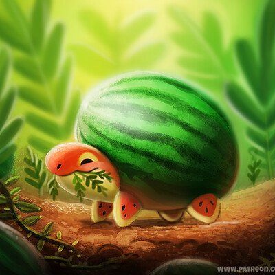 Cryptid Creations, Watermelon Turtle, Cute Turtle Drawings, Piper Thibodeau, Turtle Illustration, Fruit Animals, Turtle Drawing, Cute Food Drawings, Cute Animal Drawings Kawaii