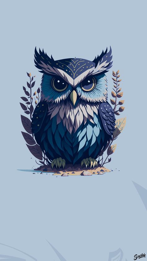 Vector art wallpaper of a majestic owl in shades of blue, brown, and gold, perfect for mobile devices. #owlart #owllover #naturewallpaper #wildlifeart #nocturnal #darkbackground #phoneart #animalwallpaper #birdart #digitalart #creativewallpaper #homedecor #lockscreen #wallpaperdesign #graphicdesign #vectorgraphics #illustration #mobileart #mobilebackground #mobilegraphics Owls Wallpaper, Owl Wallpapers, Vector Art Animals, Aesthetic Owl, Blue Owl, Owl Wallpaper Aesthetic, Simple Vector Art, Owl Drawing Wallpaper, Owl Lockscreen