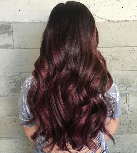 Long Delicate Burgundy Balayage Hair Dark Burgundy Hair, Burgundy Balayage, Dark Red Hair Color, Darker Hair, Maroon Hair, Dark Purple Hair, Chocolate Hair, Hair Color Burgundy, Red Heads