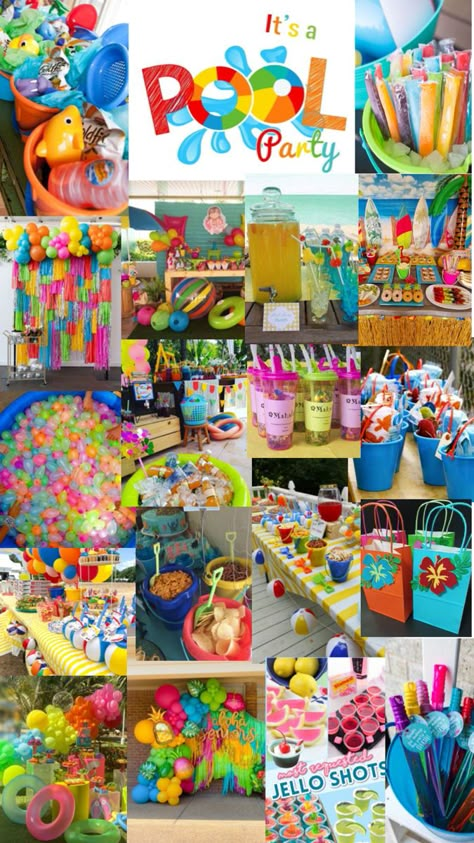 Back To School Pool Party Ideas, Flower Pool Party, Summer Parties Ideas, Luau Sweet 16 Party Ideas, Pool Party Ideas For Teens, Summer Bday Party Ideas, Summer Party For Kids, Hawaiian Pool Party, Festa Pool Party