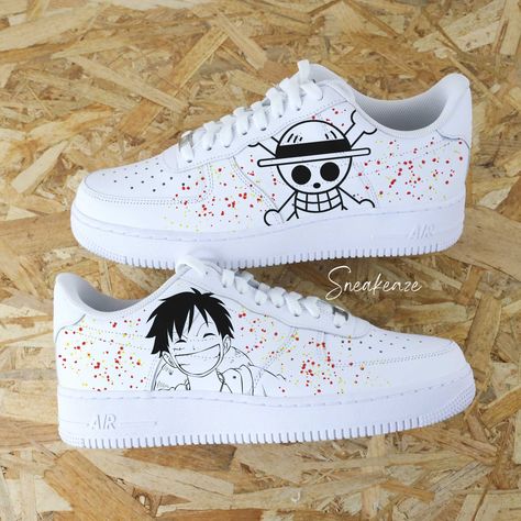 Costumised Shoes, One Piece Nike, Easy Manga, Shoes Editorial, Nike Air Force 1 Custom, Nike Air Force One, Air Force 1 Custom, Baskets Nike, Cute Nike Shoes