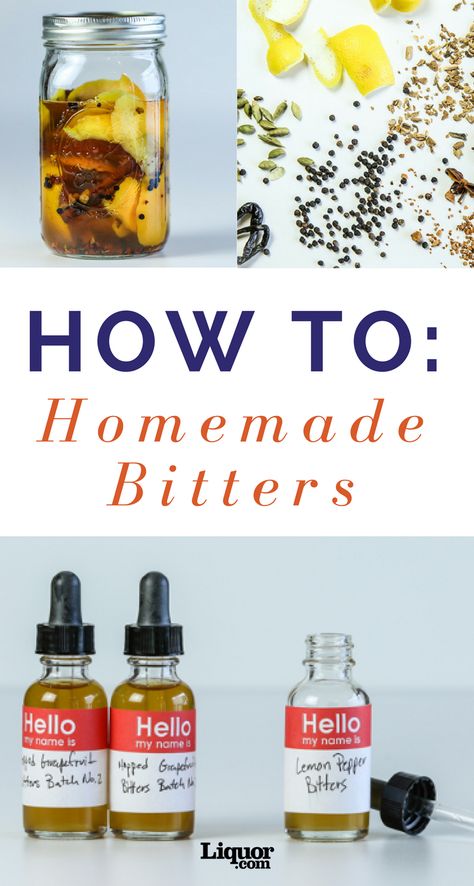 Home Made Bitters, Make Your Own Bitters, Cocktail Bitters Recipes, Pecan Bitters Recipe, Diy Bitters Recipes, Homemade Cocktail Mixers, Swedish Bitters Benefits, Diy Cocktail Mixers, Homemade Bitters For Old Fashioned