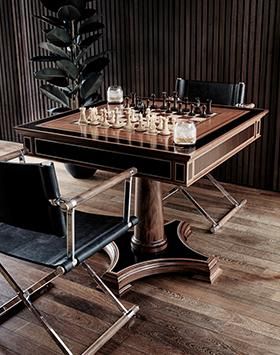 Gentlemans Club Interior Design, Luxury Game Room, Board Game Room, Chess Board Set, Nyc Loft, Gentleman's Club, Games Table, Chess Club, Board Game Table