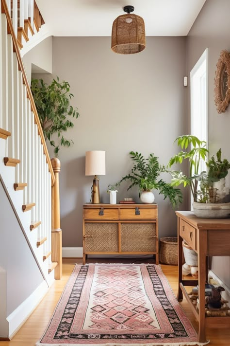 Explore hallway ideas that breathe life into your home. Discover designs, colors, and decor that elevate corridors into captivating spaces Earthy Hallway Ideas, Mediterranean Hallway Ideas, High Hallway Ideas, Eclectic Hallway Decor, Mushroom Hallway, Mocha Hallway Ideas, Cozy Hallway Ideas, Hallway With No Natural Light, Scandi Hallway Ideas