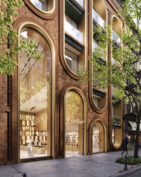 Design Cartier store in Manhattan, New York / Commercial building / mix use. Design and Visualization by A.Masow Architects #cartier #newyork #jewellery Cartier Store, Architecture Cool, Retail Facade, Facade Architecture Design, Brick Architecture, Cultural Architecture, Commercial Architecture, Design Hotel, Building Facade