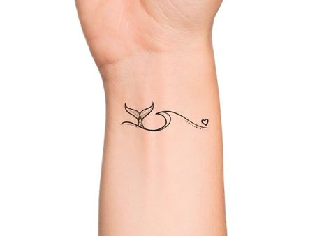 Mermaid Tail Ocean Wave Heart Temporary Tattoo Beach - Etsy Mermaid And Ocean Tattoo, Mermaid Sunset Tattoo, Ocean Wave Tattoos For Women Minimalist, Small Dainty Beach Tattoos, Sea Lover Tattoos For Women, Wave Lettering Tattoo, Ocean Wave Heart Tattoo, Wave Whale Tattoo, Ocean Anklet Tattoo