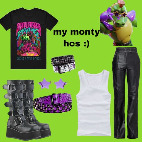 Roxy Fnaf Inspired Outfits, Fnaf Moon Inspired Outfit, Monty Inspired Outfits, Monty Gator Inspired Outfits, Glamrock Freddy Inspired Outfit, Monty Fnaf Outfit, Monty Gator Fnaf, Montgomery Gator Cosplay, Monty Cosplay Fnaf