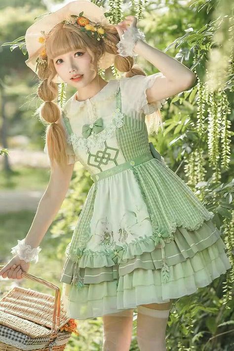 Cutesy Outfits, Fairy Character, Dress With Apron, Cutesy Outfit, Country Lolita, Adorable Clothes, Ellowyne Wilde, Punk Dress, Frilly Dresses