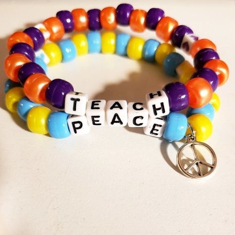 Kawaii Kandi, Festival Kandi, Letter Bead Bracelet, Rave Bracelets, Teach Peace, Letter Bead Bracelets, Diy Kandi Bracelets, Pony Bead Bracelets, Diy Kandi