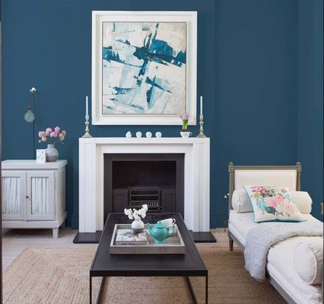 Valspar Blue Moon Glow Valspar Paint Colors Blue, Valspar Blue, Blue Walls Living Room, Valspar Paint Colors, Hall Stairs, Blue Bedroom Walls, Stairs Landing, Blue And White Living Room, The Moody Blues