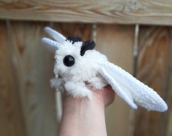 Poodle Moth Crochet Pattern Exclusive Alt Crochet Plushies, Crochet White Yarn, Goth Stuffed Animals, Moth Amigurumi, Moth Stuffed Animal, Moth Plushies, Fuzzy Yarn Crochet Projects, Alt Crochet Projects, Moth Crochet Pattern