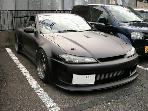 Matte black Nissan Silvia S15 Nissan S15, Nissan Silvia S15, Rauh Welt, Silvia S15, Stanced Cars, Stance Cars, Rx 8, Nissan Silvia, Street Racing Cars