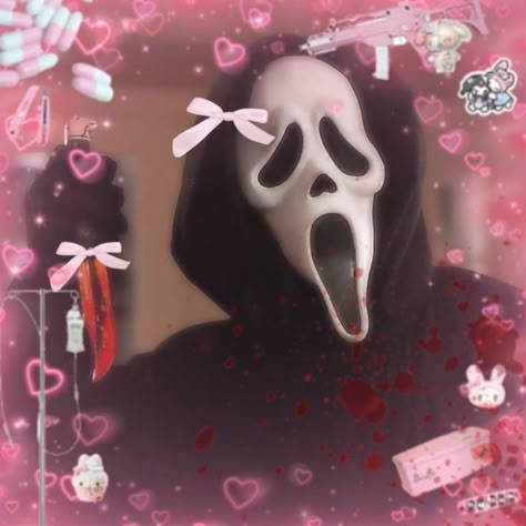 ghostface kawaii, ghostface coquette, ghostface icon from #scream Ghostface Scream Wallpaper, Ghostface Cute, Hello Kitty Ghostface, Cute Ghostface, Pfp Horror, Ghost Face Pfp, Horror Icons Art, Ghostface Pfp, Kawaii Ghostface