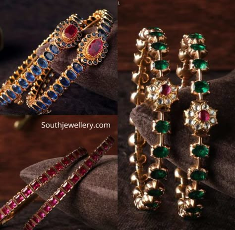 22k gold Precious stone bangles photo 22k Gold Bangles, Stone Bangles, Ruby Bangles, Gold Bangles For Women, Beautiful Gold Necklaces, Beaded Necklace Designs, Antique Bridal Jewelry, Antique Jewelry Indian, Black Beaded Jewelry