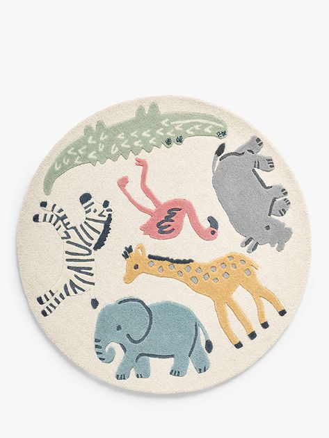 John Lewis Safari Round Wool Rug, Dia. 100cm, Multi Round Animals, Rug For Kids Room, Animal Rug, Rug Round, Artisan Rugs, Kids Room Rug, Colorful Animals, Modern Area Rug, Kids Room Decor