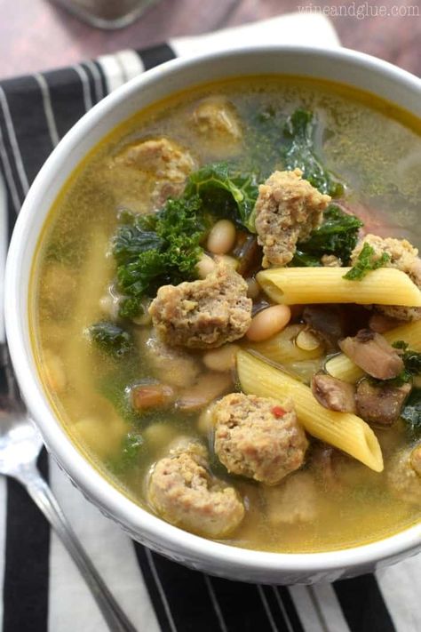 Sausage and Kale Soup Sausage Kale Pasta, Savory Soup Recipes, Cozy Soups, Sausage And Kale, Sausage And Kale Soup, Noodle Soups, Sausage Kale, Kale Pasta, Fat Food