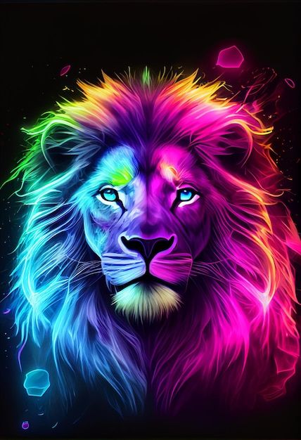 Photo cool kawaii lion glowing colorful ... | Premium Photo #Freepik #photo #funny-cartoon #cute-cartoon #mascot #cartoon-mascot Funny Lion, Rainbow Lion, Fb Cover Photos, Lion Wallpaper, Beautiful Wallpaper For Phone, Art Of Beauty, Please Stay, Lion Art, African Design