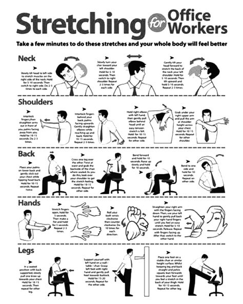 Stretching Exercises for Office Workers Stretching For Office Workers, Stretching At Work, Office Stretching Exercises, Yoga Poses For Office Workers, Office Exercises Desk Chairs, Office Chair Stretches, Stretches For Office Workers, Chair Stretching Exercises, Exercises For Office Workers