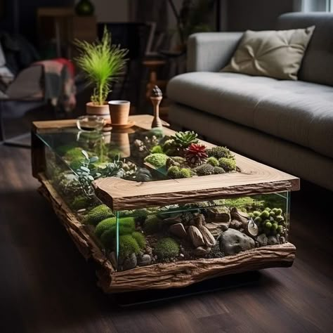 Terrarium Coffee Table, Meja Industrial, Terrarium Table, Aquarium Design, Plant Decor Indoor, 2x4 Furniture Plans, Small Balcony Ideas, House Plants Decor, Diy Plans