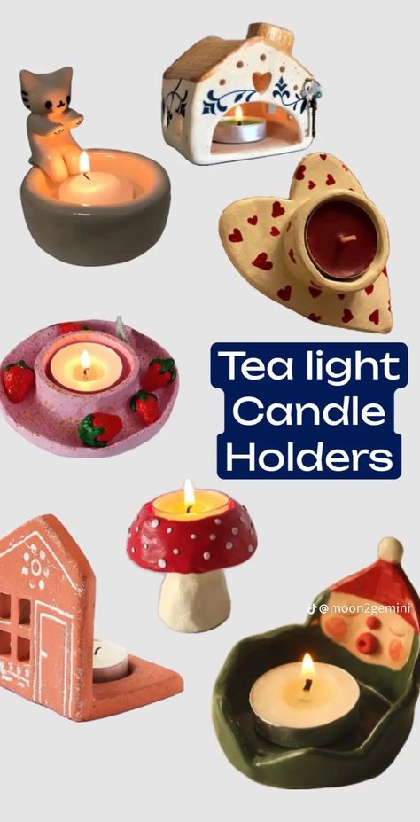 Tea Candle Holders Diy, Clay Candle Holders Diy, Tea Lights Diy, Candle Stand Diy, Polymer Clay Candle, Clay Candle Holders, Mini Candle Holders, Tea Candle Holders, Clay Candle