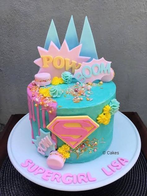 Girl Superhero Cake, Supergirl Cakes, Superhero Girls Birthday, Supergirl Birthday, 6th Birthday Cakes, Girls 3rd Birthday, 5th Birthday Cake, Cake With Fondant, Superhero Birthday Cake