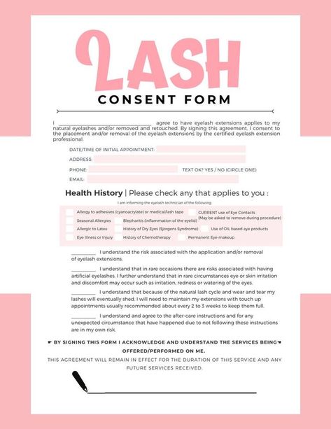 Lash Manual, Lash consent form Lash Extension Consent Form, Eyelash Studio, Lash Training, Lash Quotes, Eyelash Tips, Eyelash Technician, Policy Template, Lash Business, Lash Salon