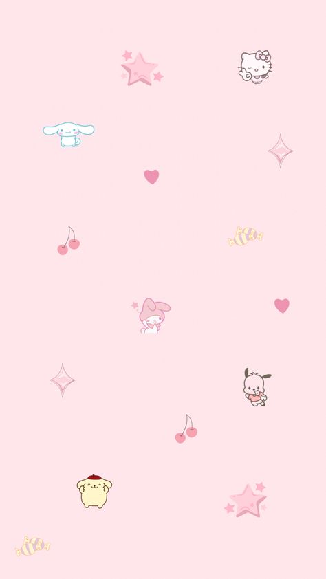 My melody hello kitty pochacco pompompurin cinnamonroll sanrio pink pink aesethic pink wallpaper cherries cute stars candy Sanrio Heart Wallpaper, Cinnamonroll Sanrio Pink, My Melody Winter Wallpaper, Valentines Sanrio Wallpaper, Pompompurin Wallpaper Aesthetic, Cute Light Pink Wallpapers, Sanrio Pink Wallpaper, Cinnamonroll Sanrio Wallpapers, Pink Sanrio Wallpaper