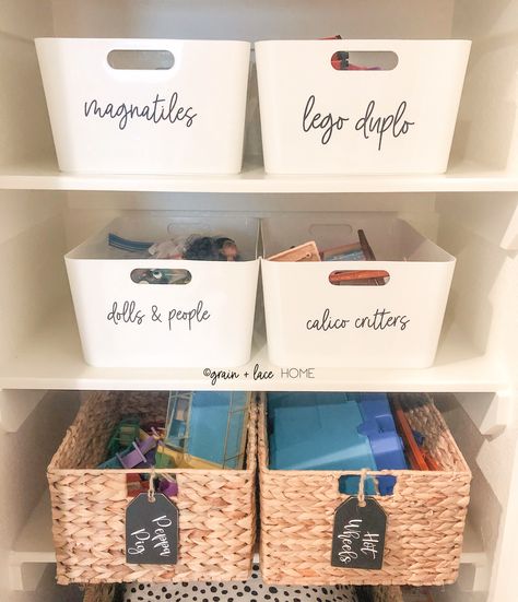 Magnatiles Storage, Stickers Storage, Labels Storage, Toy Labels, Toy Storage Solutions, Storage Labels, Cheap Toys, Kid Closet, Vinyl Storage