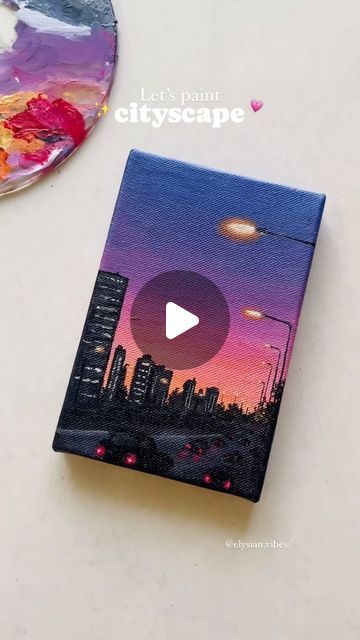 𝙄𝙨𝙝𝙖 𝙆𝙖𝙢𝙖𝙡 on Instagram: "Next long drive 💗✨ Acrylic paints on stretched canvas [acrylic painting, artist, artwork, sunset, citylights, cityscapes, canvas paintings] #kaisewohbeetepal #sunset #city #citylights #canvas #painting #artist" Oil Pastel Art Cityscape, Night Aesthetic Painting, Pastel Canvas Painting, City Canvas Painting, City Scape Painting, Landscape Canvas Painting, Canvas Acrylic Painting, Sunset City, Oil Pastel Art