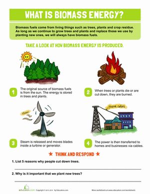 What is biomass energy? Learn about an important form of renewable energy with this colorful worksheet. Kids will read a bit about biomass and how it's used, and then they'll answer some response questions to help them think about where some of our energy comes from.#educationdotcom What Is Solar Energy, Non Renewable Energy, Biomass Energy, What Is Energy, Solar Energy Facts, Renewable Energy Projects, Renewable Energy Systems, Solar Energy Diy, Solar Power House