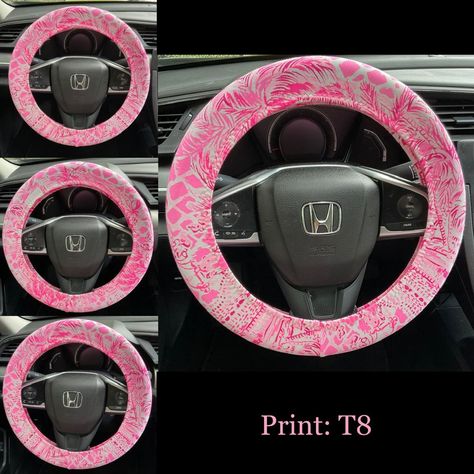 Pink and White steering wheel cover -  #cover #pink #Steering #Wheel #White Beach Car Decor, Jeep Decor, Preppy Car Accessories, Preppy Car, Car Wheel Cover, Car Interior Diy, Seat Belt Covers, Tropical Palm Trees, Girly Car Accessories