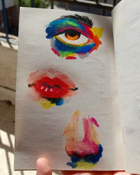 Nose Oil Pastel, Lips Oil Pastel, Oil Pastel Art Face, Colorful Eye Drawing, Face Oil Pastel, Pastel Oil Art, Oil Pastel Face, Pastel Colors Drawing, Oil Pastel Art Aesthetic