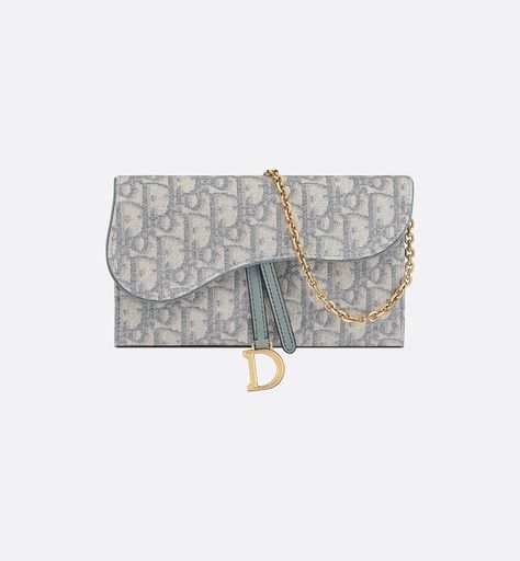 Long Saddle Wallet with Chain Gray Dior Oblique Jacquard | DIOR Dior Wallet On Chain, Gris Dior, Tas Lv, Dior Purse, Wallet With Chain, Dior Oblique, Christian Dior Couture, Fancy Bags, Designer Wallets