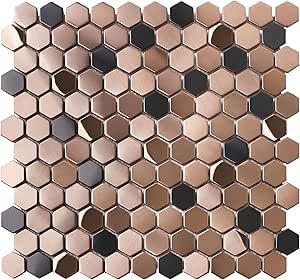 Primoon Hexagon Copper Mosaic Tile, Mosaic Sheets 6mm Thickness Mesh Mounted Hexagonal Mosaics, Bronze Copper Black Accent Tiles for Kitchen Backsplash Bathroom Shower Wall Floor Café Decor【5 Sheets】 Copper Mosaic Tile, Tiles For Kitchen Backsplash, Accent Tiles, Tiles For Kitchen, Copper Tiles, Bathroom Shower Walls, Copper Mosaic, Backsplash Bathroom, Tile Mosaic