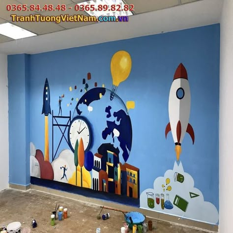 School Wall Art Ideas, �معرض فني, School Board Decoration, Creative Wall Painting, 3d Wall Painting, Classroom Wall Decor, Preschool Classroom Decor, Wall Art Diy Paint, School Wall Art