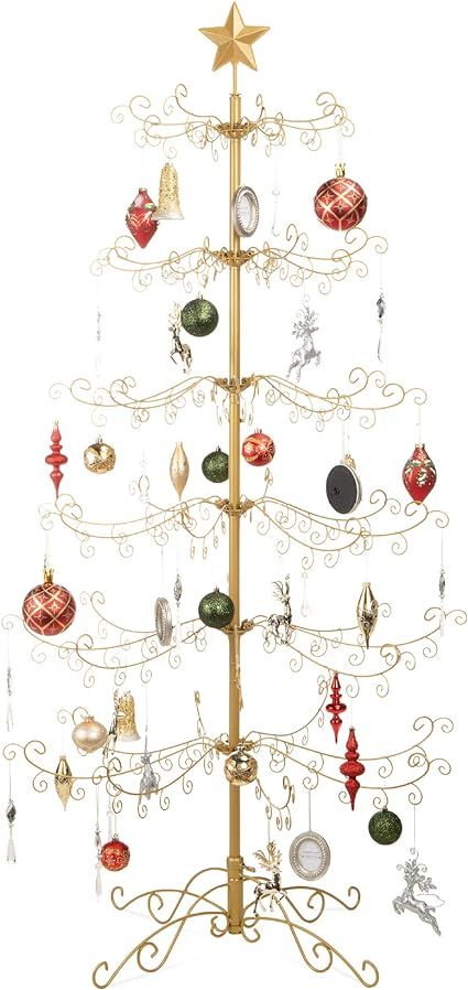 Best Choice Products 6ft Wrought Iron Ornament Display Christmas Tree w/Easy Assembly and Stand - Gold Wrought Iron Christmas Tree, Ornament Tree Display, Iron Hinges, Prelit Tree, Ornament Display, Metal Christmas Tree, Cottage Christmas, Unique Christmas Trees, Metal Christmas