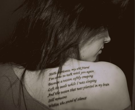 Sound of Silence by Numbaholic13.deviantart.com. I want this exact same thing. The Sound Of Silence, Sound Of Silence, Text Tattoo, New Tattoo, Photo Edited, Word Tattoos, By Myself, Piercing Tattoo, Future Tattoos