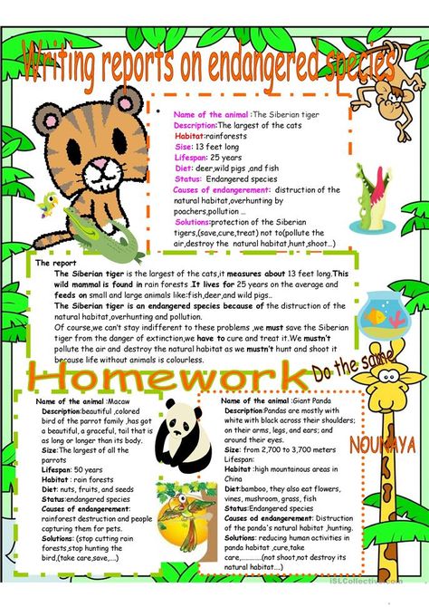 writing reports on endangered species - English ESL Worksheets for distance learning and physical classrooms Endangered Species Activities, Endangered Species Project, Writing Reports, Microsoft Word Lessons, 6 Traits Of Writing, Present Simple Tense, Cat Habitat, Animal Report, Animal Worksheets