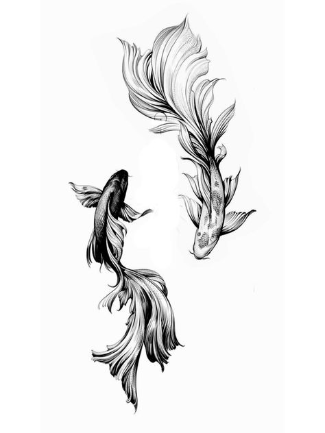 2 Fishes Tattoo, Could Fish Tattoo, Jjk Fish Tattoo, Two Koi Fish Tattoo Design, Koi Fish Back Tattoo, Black And White Koi Fish, Japanese Fish Tattoo, Coy Fish Tattoos, Two Koi Fish