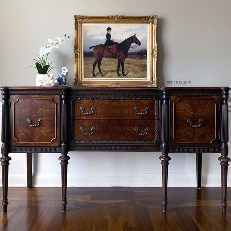 Dark Brown Dye Stained Buffet | General Finishes Design Center Victorian Buffet, Salons Cottage, Traditional Sideboard, Antique Sideboard, Buffet Tables, Solid Wood Cabinets, China Cabinets, General Finishes, Traditional Dining Room